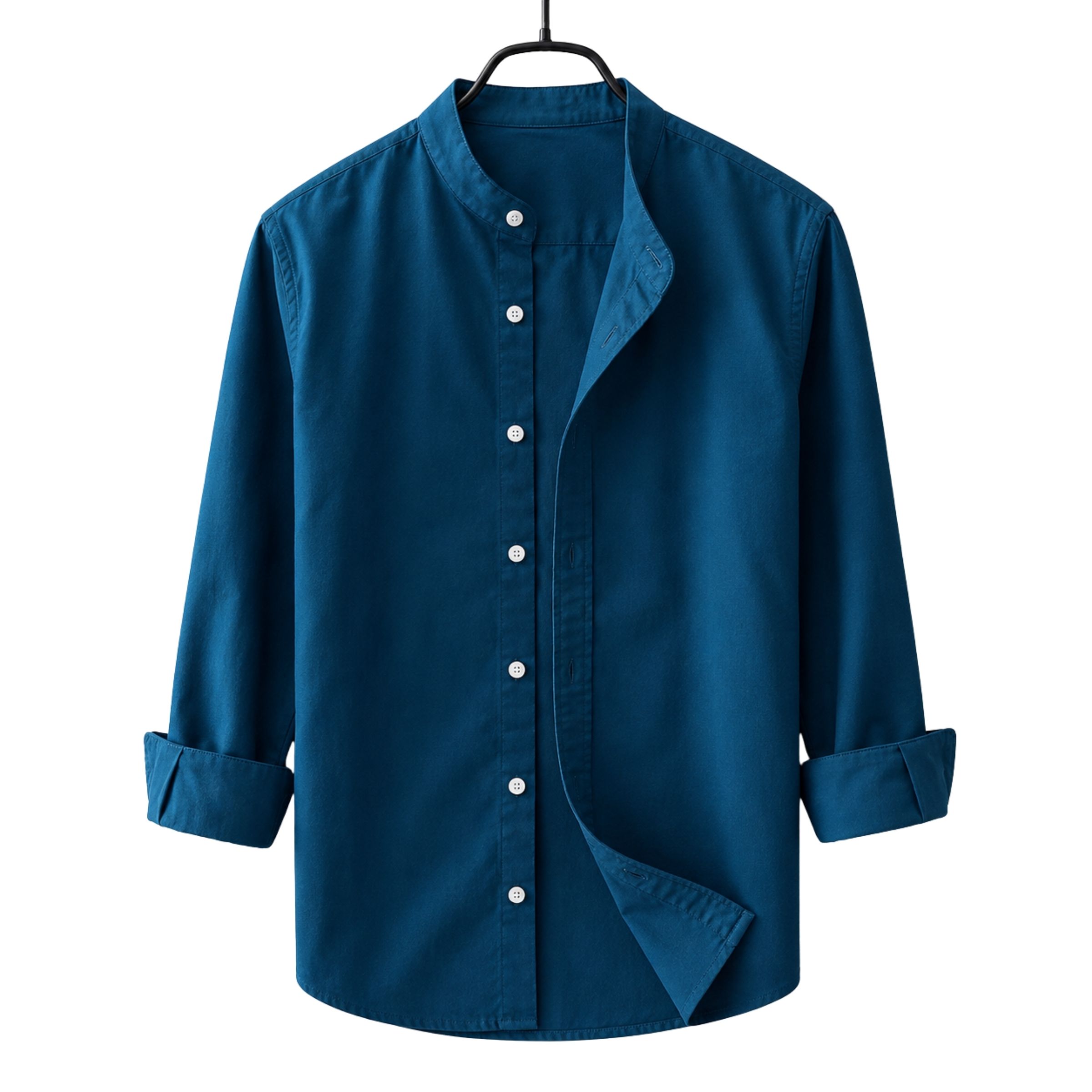 Men's Premium Quality Solid Band collar Long Sleeve Petrol Color Shirt